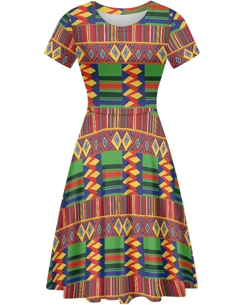 Kente African Ethnic Tribal Print Short Dress for Women Plus Size Colorful Bright Triangle Geometric Dress African Pattern $1...