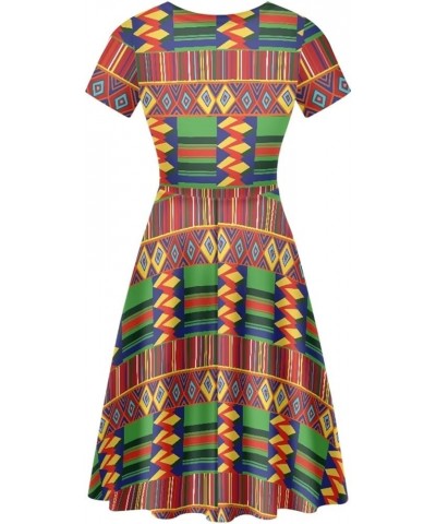 Kente African Ethnic Tribal Print Short Dress for Women Plus Size Colorful Bright Triangle Geometric Dress African Pattern $1...