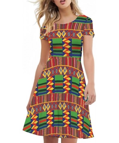 Kente African Ethnic Tribal Print Short Dress for Women Plus Size Colorful Bright Triangle Geometric Dress African Pattern $1...