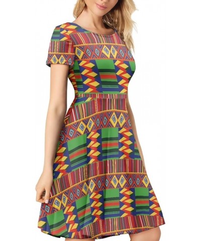 Kente African Ethnic Tribal Print Short Dress for Women Plus Size Colorful Bright Triangle Geometric Dress African Pattern $1...