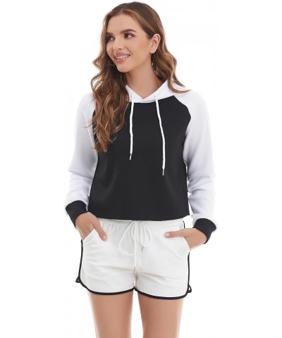 Women Raglan Cropped Hoodies Pullover Sweatshirts Winter Clothes Outfits Crop Top Sweatshirt Black+white $14.49 Hoodies & Swe...