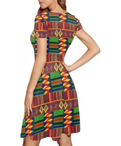 Kente African Ethnic Tribal Print Short Dress for Women Plus Size Colorful Bright Triangle Geometric Dress African Pattern $1...