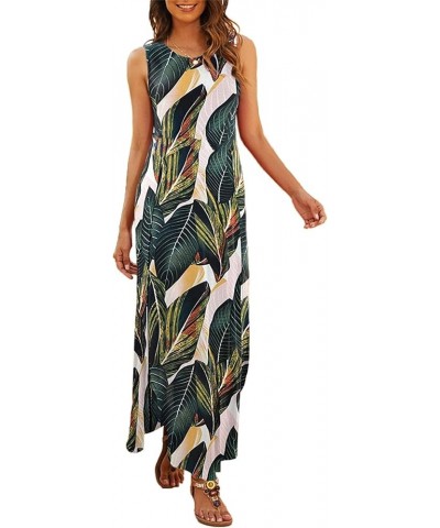 Women's Casual Summer Sleeveless Dress Loose Split Maxi Dresses with Pockets Leaf Print $16.72 Dresses