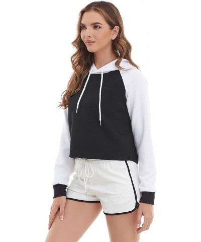 Women Raglan Cropped Hoodies Pullover Sweatshirts Winter Clothes Outfits Crop Top Sweatshirt Black+white $14.49 Hoodies & Swe...