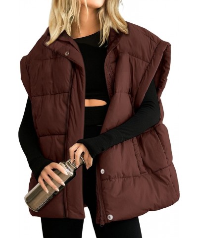 Women's Puffer Vest Stand Collar Zipper Sleeveless Jackets Winter Lightweight Vests Warm Padded Jacket Coat Brown $26.54 Vests