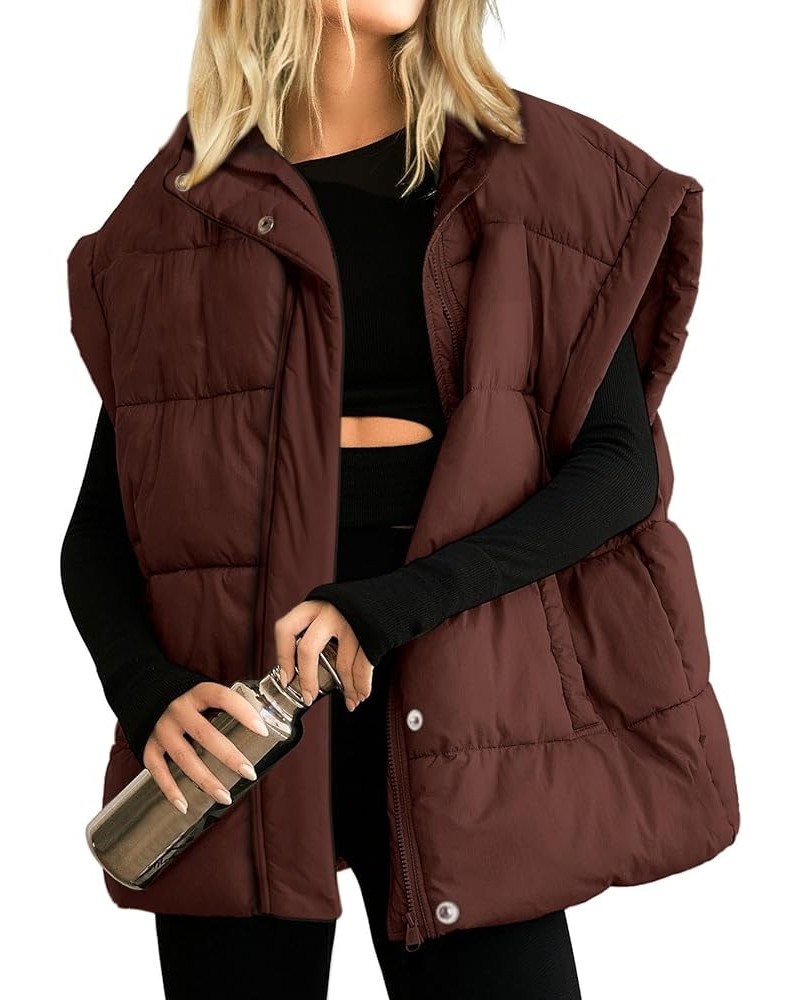 Women's Puffer Vest Stand Collar Zipper Sleeveless Jackets Winter Lightweight Vests Warm Padded Jacket Coat Brown $26.54 Vests