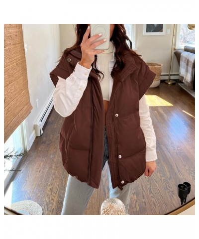 Women's Puffer Vest Stand Collar Zipper Sleeveless Jackets Winter Lightweight Vests Warm Padded Jacket Coat Brown $26.54 Vests