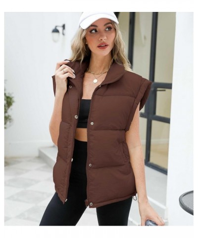 Women's Puffer Vest Stand Collar Zipper Sleeveless Jackets Winter Lightweight Vests Warm Padded Jacket Coat Brown $26.54 Vests