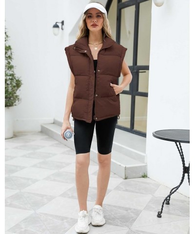 Women's Puffer Vest Stand Collar Zipper Sleeveless Jackets Winter Lightweight Vests Warm Padded Jacket Coat Brown $26.54 Vests