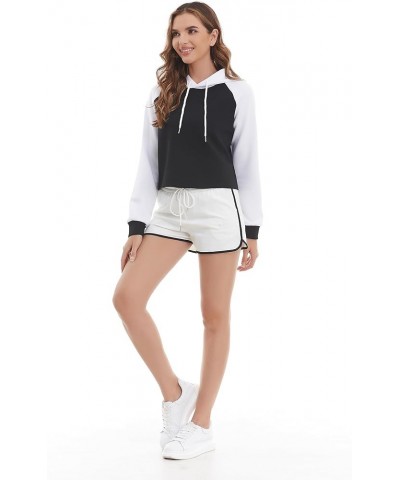 Women Raglan Cropped Hoodies Pullover Sweatshirts Winter Clothes Outfits Crop Top Sweatshirt Black+white $14.49 Hoodies & Swe...