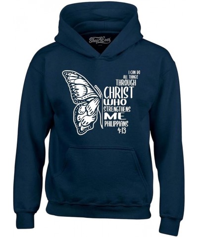 Philippians 4:13 Butterfly Verse I Can Do All Things Through Christ Hoodie Sweatshirts Navy $14.00 Activewear