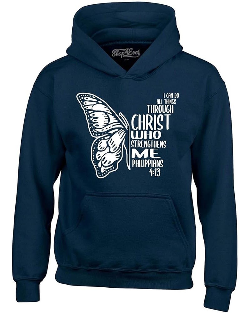 Philippians 4:13 Butterfly Verse I Can Do All Things Through Christ Hoodie Sweatshirts Navy $14.00 Activewear