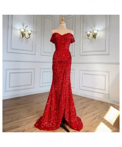 Women's Off Shoulder Mermaid Prom Dresses 2024 Long Sequin Formal Evening Gowns with Slit Ivory $45.36 Dresses