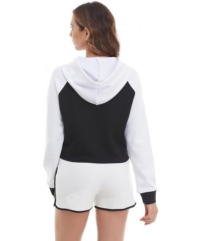 Women Raglan Cropped Hoodies Pullover Sweatshirts Winter Clothes Outfits Crop Top Sweatshirt Black+white $14.49 Hoodies & Swe...