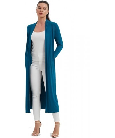 Women's Floor Length Drape Sweater Cardigan -Lightweight Long Sleeve Open Front Maxi Duster with Pockets Forest Green $16.07 ...