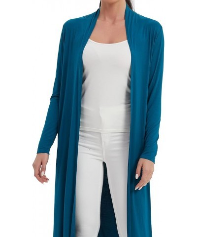 Women's Floor Length Drape Sweater Cardigan -Lightweight Long Sleeve Open Front Maxi Duster with Pockets Forest Green $16.07 ...