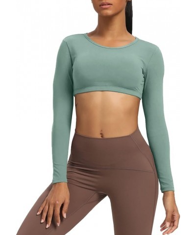 Long Sleeve Crop Tops for Women Clarissa Backless Workout Crop T Shirt Top Sage Green $17.67 Activewear