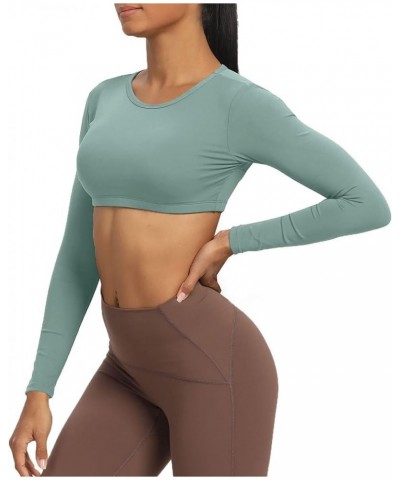 Long Sleeve Crop Tops for Women Clarissa Backless Workout Crop T Shirt Top Sage Green $17.67 Activewear