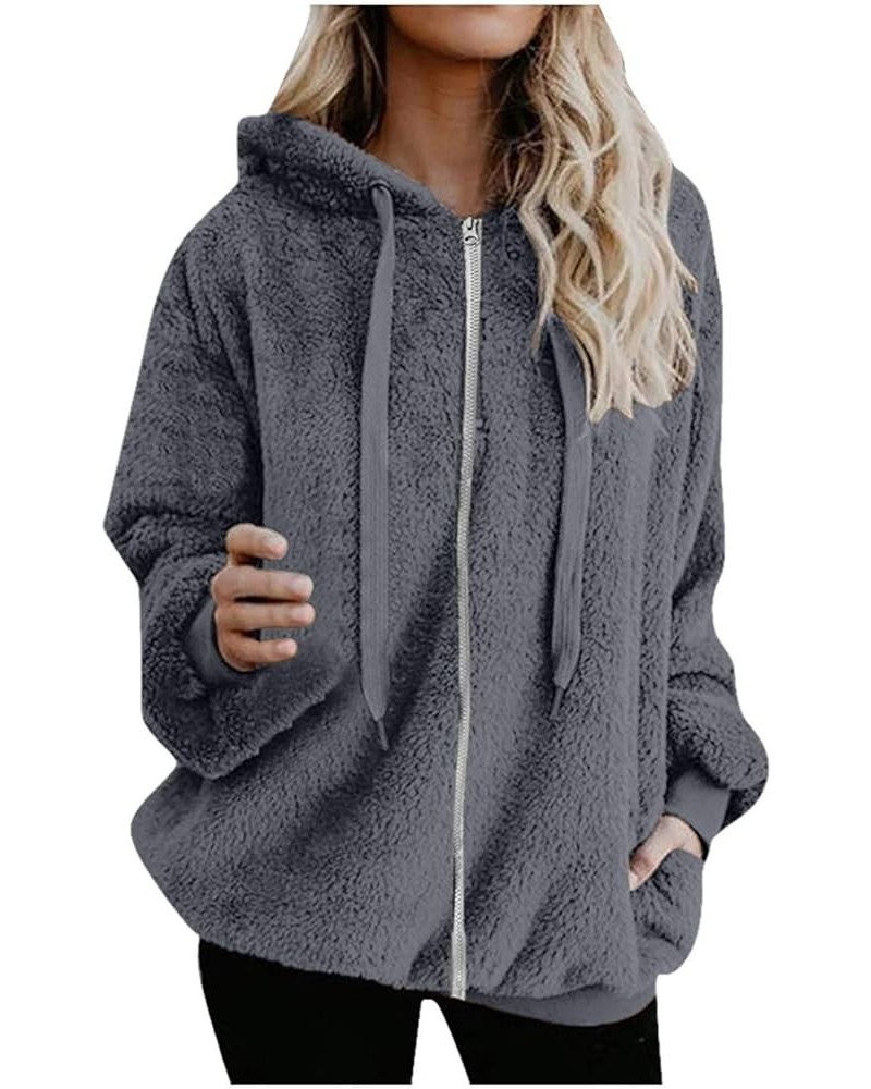 Winter College Full Sleeve Parka Women's Hoody Trendy Zip Fit Solid Stretch Hood Fuzzy Parkas for Women 05-gray $10.91 Jackets