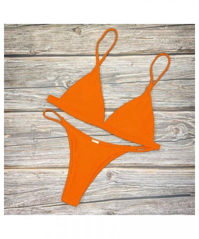 Women Sexy Two Piece Bikini Set Swimsuit Fashion Swimwear Solid Popular Swimming Bathing Suit Female Beachwear Orange2 $12.15...