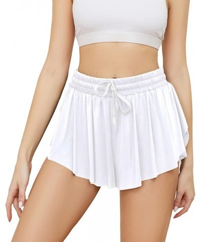 Womens Shorts Workout Gym Biker Athletic Flowy Shorts with Pockets 2 in 1 Butterfly Shorts Skirts Summer White $7.50 Activewear