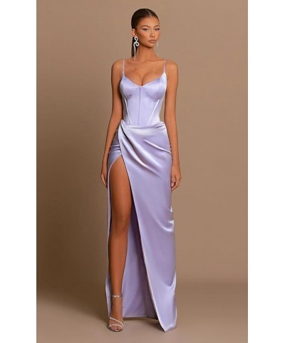 Spaghetti Straps Prom Dresses for Women with Slit V Neck Mermaid Evening Gowns YG260 Lilac $26.65 Dresses