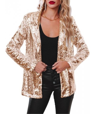 Women Evening Bling Sequin Jacket Open Front Work Blazer Long Sleeve Laple Cardigan Coat Champagne $24.37 Blazers