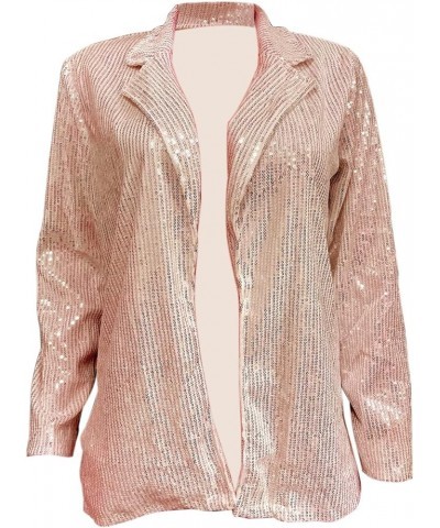 Women Evening Bling Sequin Jacket Open Front Work Blazer Long Sleeve Laple Cardigan Coat Champagne $24.37 Blazers