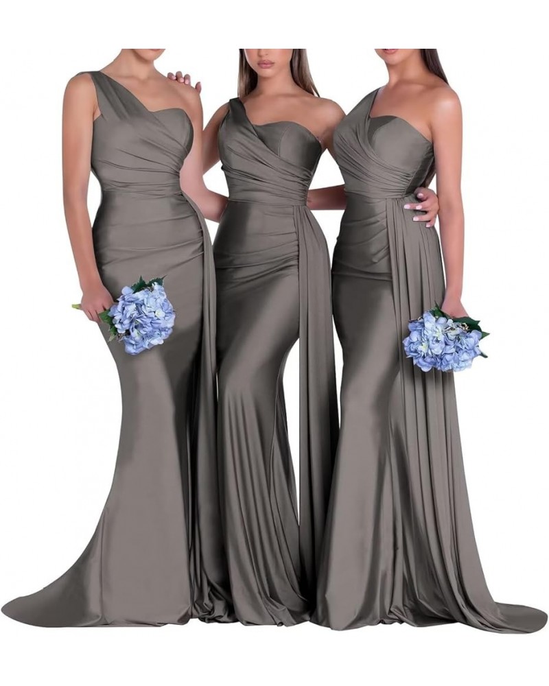 One Shoulder Mermaid Bridesmaid Dresses for Wedding Ruched Satin Prom Dress Bodycon Formal Party Dress Grey $44.82 Dresses