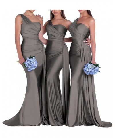 One Shoulder Mermaid Bridesmaid Dresses for Wedding Ruched Satin Prom Dress Bodycon Formal Party Dress Grey $44.82 Dresses