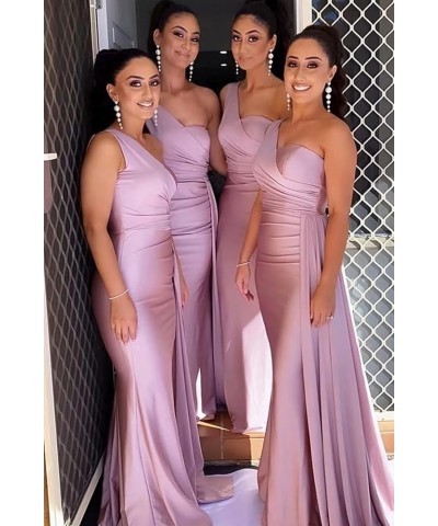 One Shoulder Mermaid Bridesmaid Dresses for Wedding Ruched Satin Prom Dress Bodycon Formal Party Dress Grey $44.82 Dresses