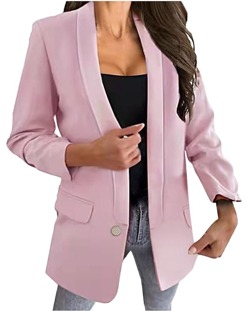 Women's Casual Blazers Dressy Trendy Work Office Blazer Jackets with Pockets Open Front Long Sleeve Cardigan Tops 01-pink $7....