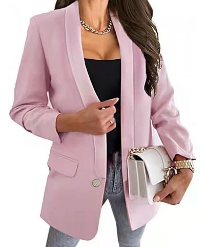 Women's Casual Blazers Dressy Trendy Work Office Blazer Jackets with Pockets Open Front Long Sleeve Cardigan Tops 01-pink $7....