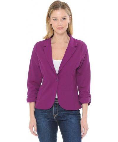 Women's 3/4 Sleeve Lightweight Casual Work Knit Blazer Jacket (S-3XL) Purple $19.37 Blazers