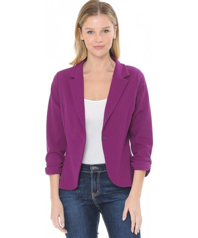 Women's 3/4 Sleeve Lightweight Casual Work Knit Blazer Jacket (S-3XL) Purple $19.37 Blazers