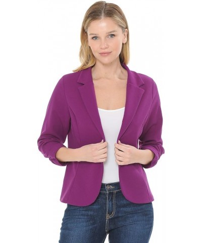 Women's 3/4 Sleeve Lightweight Casual Work Knit Blazer Jacket (S-3XL) Purple $19.37 Blazers