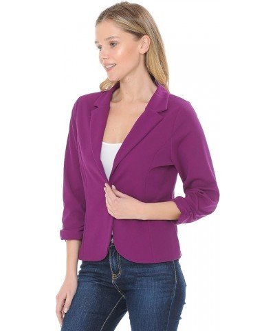 Women's 3/4 Sleeve Lightweight Casual Work Knit Blazer Jacket (S-3XL) Purple $19.37 Blazers