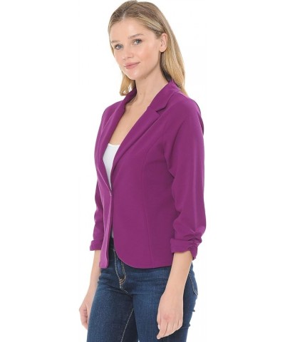 Women's 3/4 Sleeve Lightweight Casual Work Knit Blazer Jacket (S-3XL) Purple $19.37 Blazers