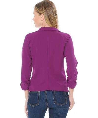 Women's 3/4 Sleeve Lightweight Casual Work Knit Blazer Jacket (S-3XL) Purple $19.37 Blazers