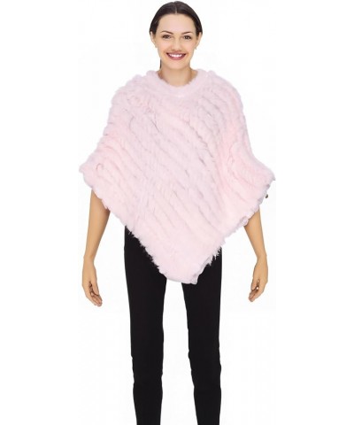 Knitted Genuine Rabbit Fur Poncho Pullover Pearl Pink $26.54 Sweaters