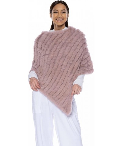 Knitted Genuine Rabbit Fur Poncho Pullover Pearl Pink $26.54 Sweaters