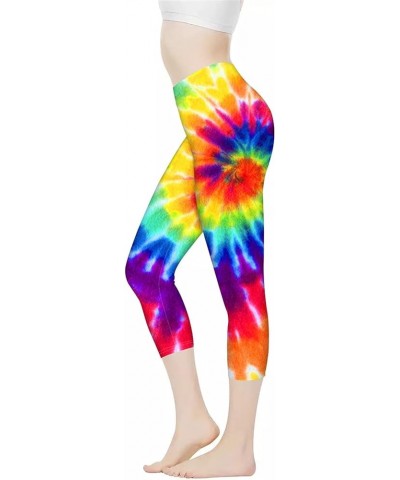 Women Yoga Leggings Capri Pants High Waist Tummy Control Stretch Trousers for Workout Sports Tie Dye $10.50 Leggings