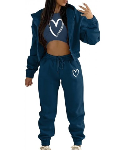 Womens 3 Piece Lounge Set Crop Tank Top Zipper Hoodie Jacket Sweatsuits Casual Tracksuit Sets Workout Jogging Suits A2-navy $...