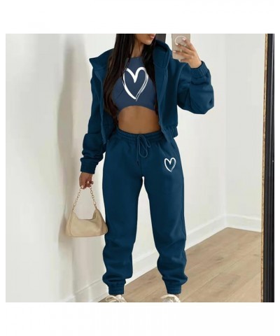 Womens 3 Piece Lounge Set Crop Tank Top Zipper Hoodie Jacket Sweatsuits Casual Tracksuit Sets Workout Jogging Suits A2-navy $...