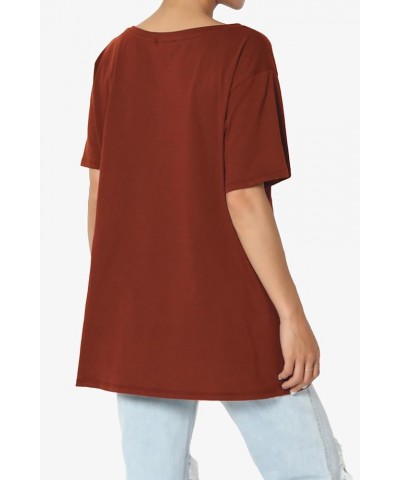 Women's S~3X V-Neck Cotton Oversized Boyfriend T-Shirt Short Sleeve Loose Tee Dark Rust $11.01 Tops