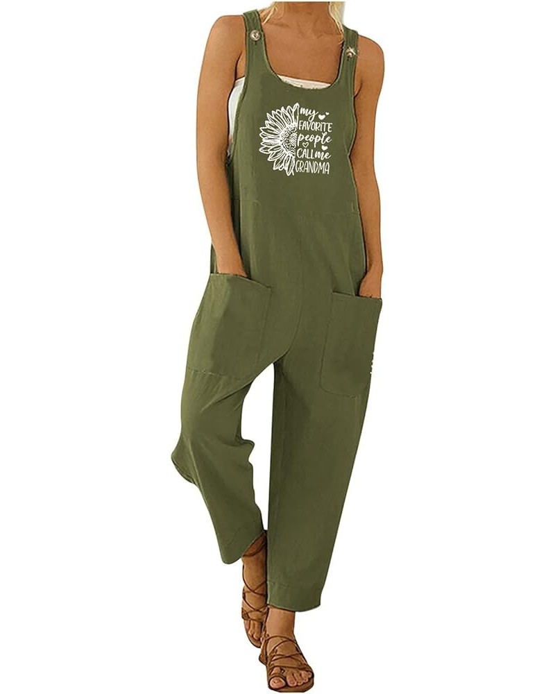 Womens Overalls Linen Women's Loose Baggy Wide Leg Cotton Linen Overalls Jumpsuit Harem Pants with Pockets Green $3.23 Overalls