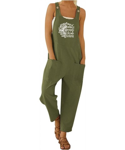 Womens Overalls Linen Women's Loose Baggy Wide Leg Cotton Linen Overalls Jumpsuit Harem Pants with Pockets Green $3.23 Overalls