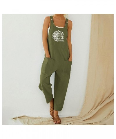 Womens Overalls Linen Women's Loose Baggy Wide Leg Cotton Linen Overalls Jumpsuit Harem Pants with Pockets Green $3.23 Overalls