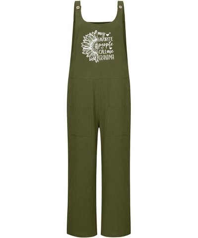 Womens Overalls Linen Women's Loose Baggy Wide Leg Cotton Linen Overalls Jumpsuit Harem Pants with Pockets Green $3.23 Overalls