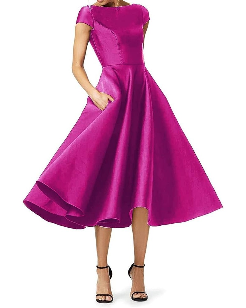 Mother of The Bride Dresses Satin Mother of The Groom Dresses Wedding Guest Dresses for Women Tea Length Hot Pink $32.20 Dresses